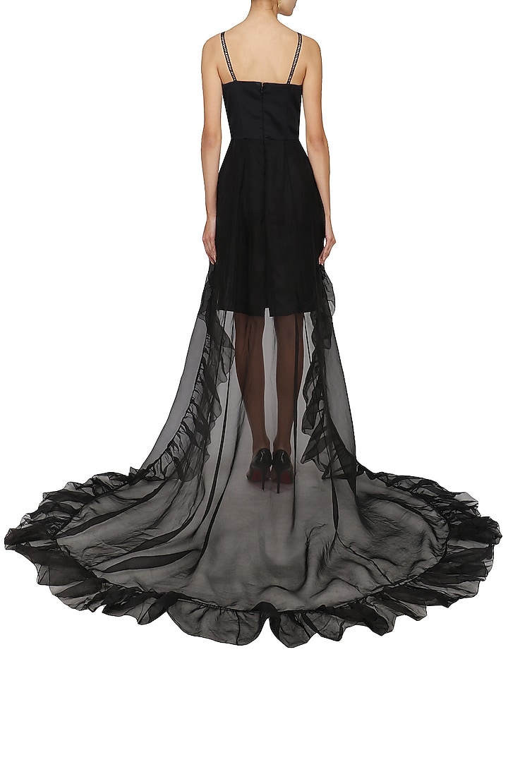 Black floral applique work bodycon dress with trail available only at Pernia's Pop Up Shop.