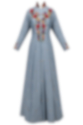 Denim Blue Embroidered Jacket Gown with Maxi Dress by Varsha Wadhwa
