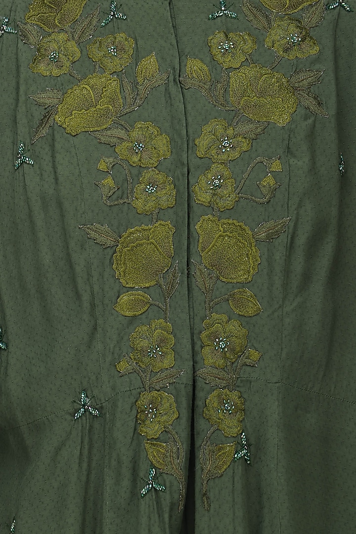 Bottle green embroidered front open jacket gown available only at Pernia's Pop Up Shop.