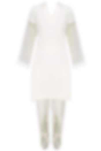 White pearl embellished kurta and tulip pants set available only at Pernia's Pop Up Shop.