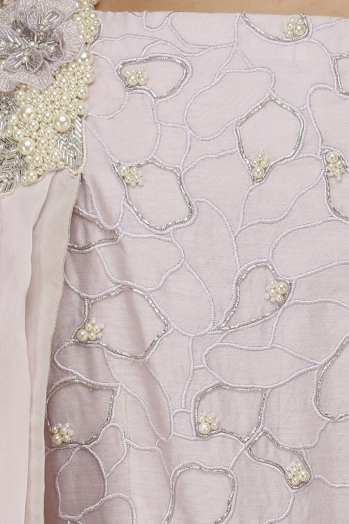Silver mauve pearl and 3D flowers embroidered cape gown available only at Pernia's Pop Up Shop.