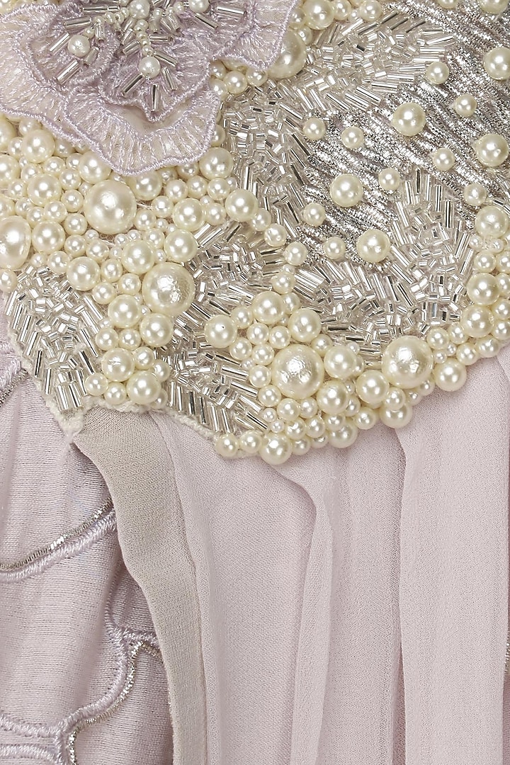 Silver mauve pearl and 3D flowers embroidered cape gown available only at Pernia's Pop Up Shop.