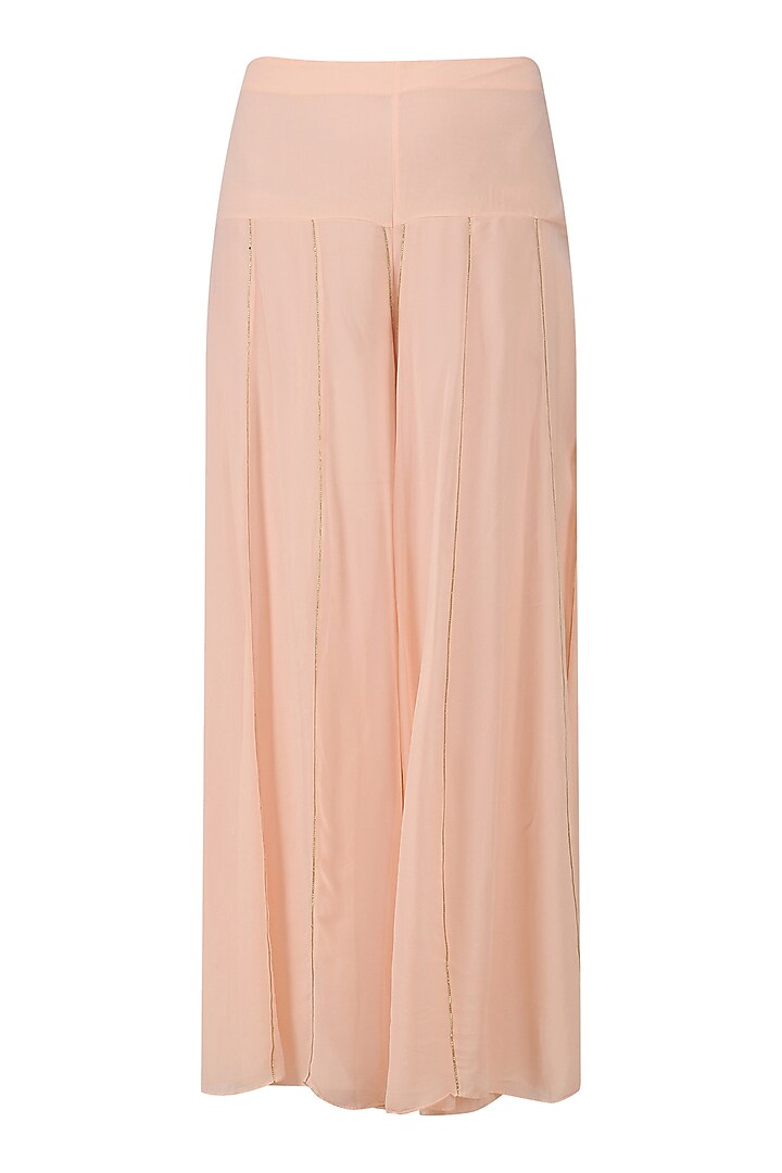Salmon pink embroidered jacket and sharara pants set available only at Pernia's Pop Up Shop.