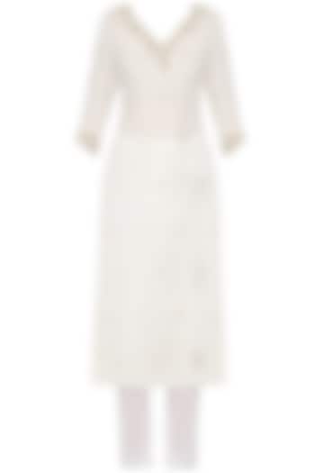 Off white pearl embroidered kurta and pants set available only at Pernia's Pop Up Shop.