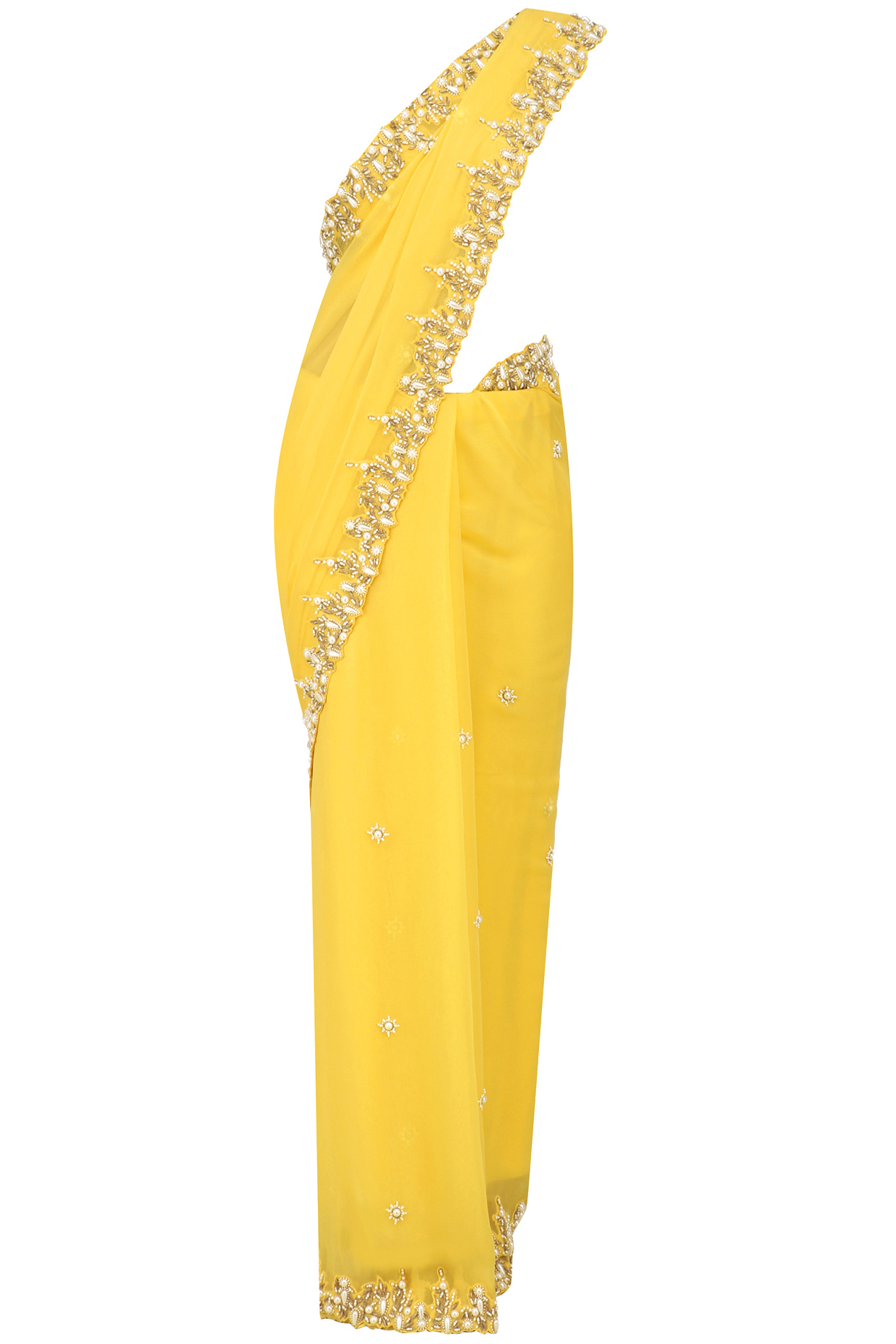 Maize yellow pearl embroidered saree and blouse set available only at Pernia's Pop Up Shop.