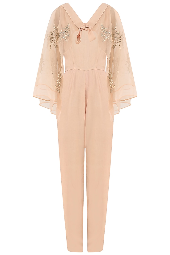 Tea Rose Jumpsuit with Embroidered Cape by Varsha Wadhwa