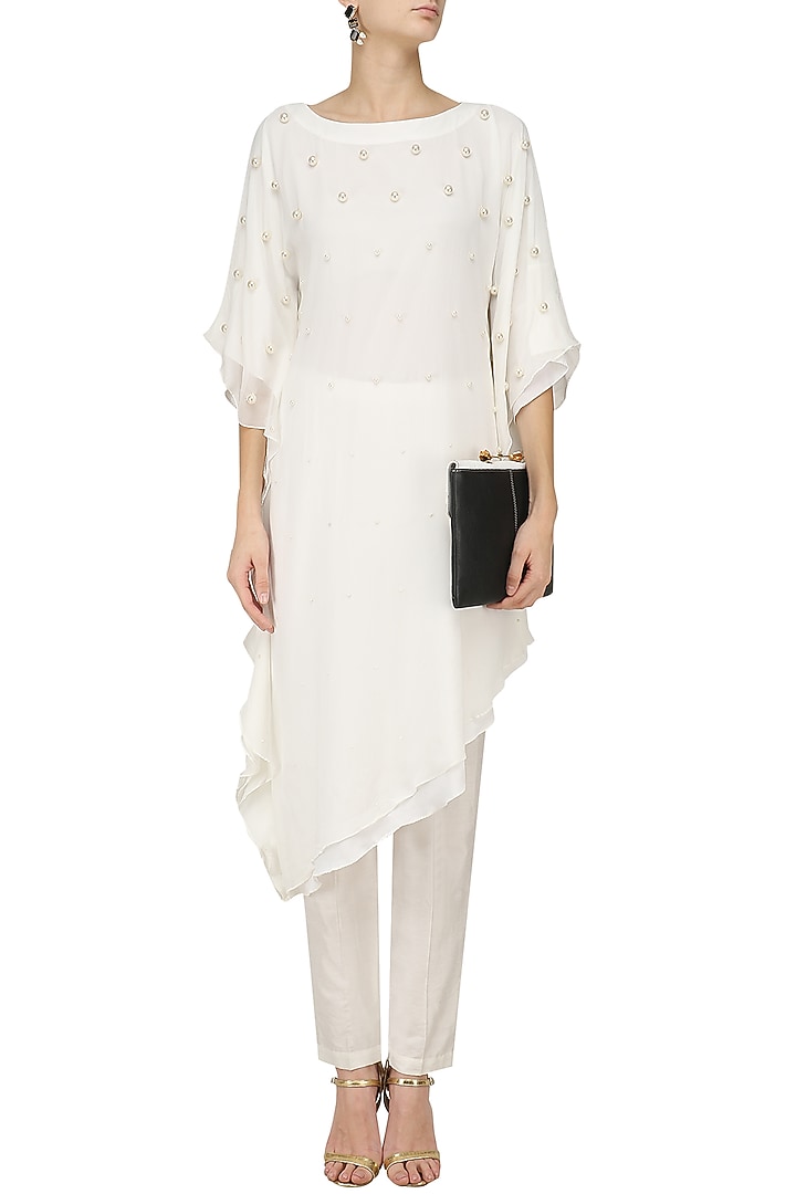 Off White Pearl Embroidered Kaftan available only at Pernia's Pop Up Shop.