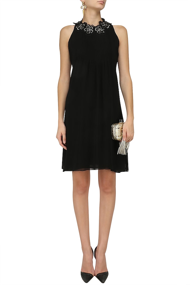 Black 3D Flowers Embellished Dress available only at Pernia's Pop Up Shop.