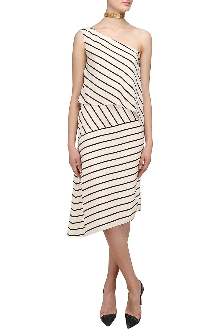 Off white One Shoulder Asymetrical layered Dress available only at Pernia's Pop Up Shop.