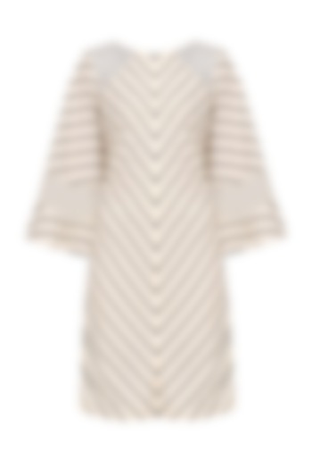 Off White Striped Bell Sleeves Dress by Varsha Wadhwa