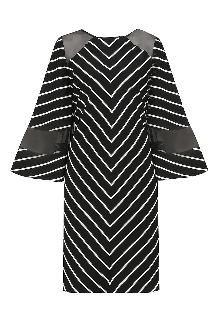 Black Striped Bell Sleeves Dress by Varsha Wadhwa