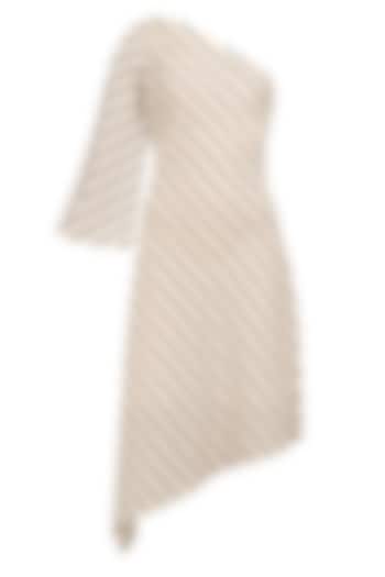 Off White Striped One Shoulder Asymmetric Dress by Varsha Wadhwa