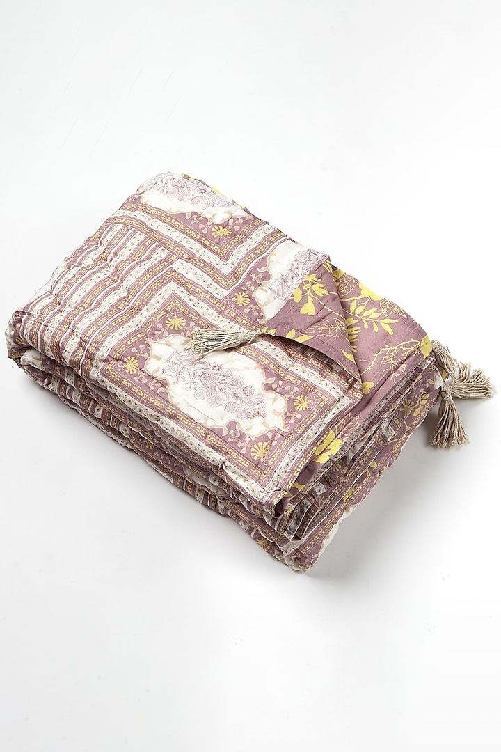 Pink Silk & Cotton Printed Reversible Quilt by vVyom
