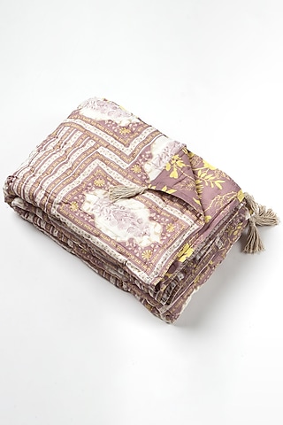 Pink Silk & Cotton Printed Reversible Quilt by vVyom