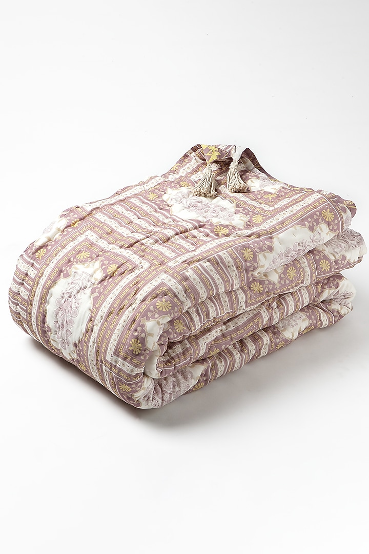 Pink Silk & Cotton Printed Reversible Quilt by vVyom at Pernia's Pop Up Shop