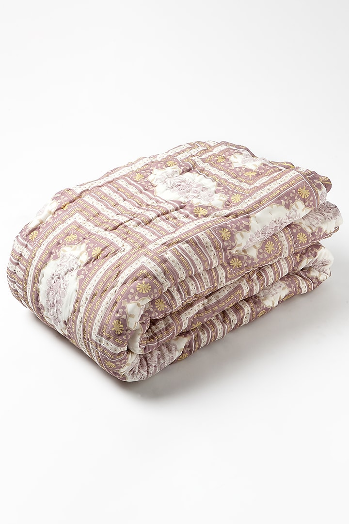 Pink Silk & Cotton Printed Reversible Quilt by vVyom at Pernia's Pop Up Shop