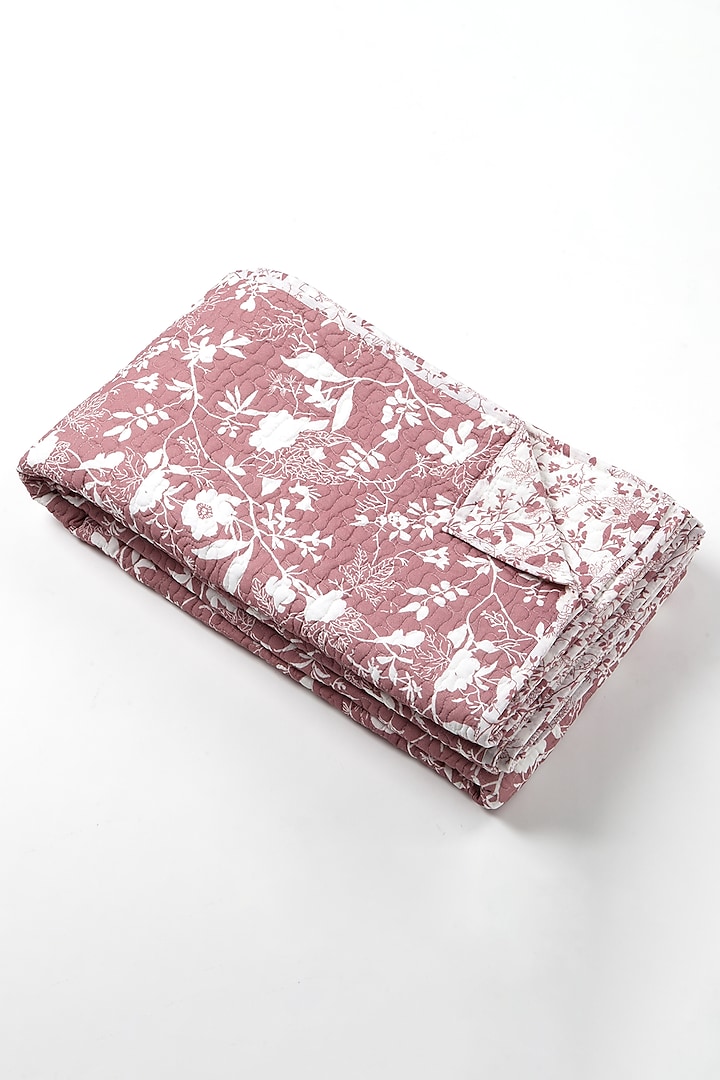Pink Cotton Floral Printed Bedcover Set by vVyom