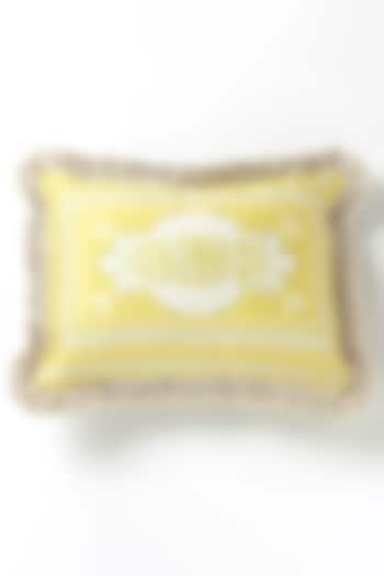 Yellow & White Silk Cotton Printed Cushion by vVyom