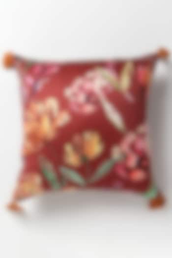 Red Mushroo Silk Botanical Handpainted Cushion by vVyom
