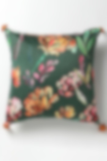 Green Mushroo Silk Botanical Handpainted Cushion by vVyom