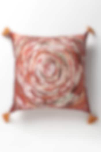 Red Mushroo Silk Abstract Handpainted Cushion by vVyom
