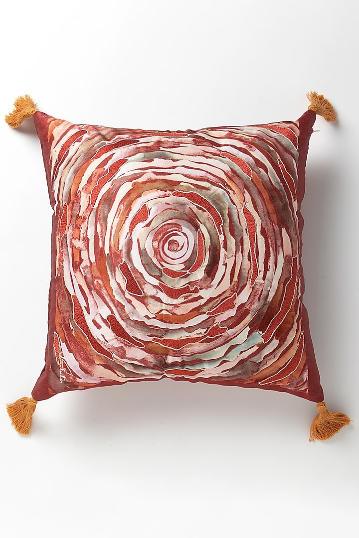 Red Mushroo Silk Abstract Handpainted Cushion by vVyom