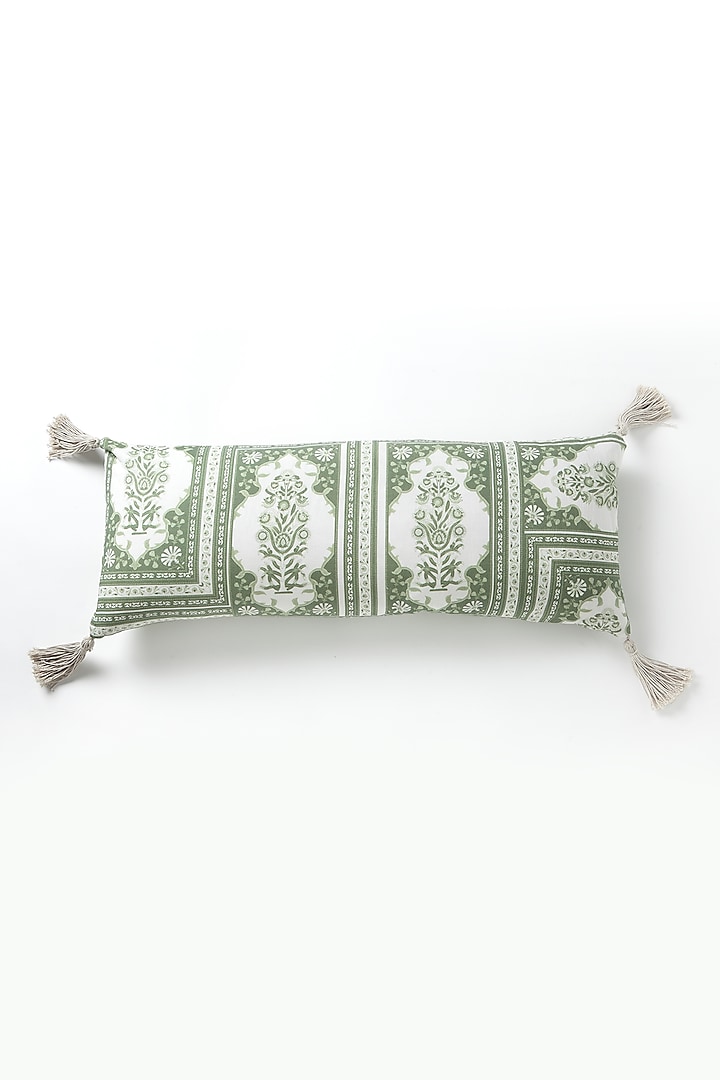 Beige Silk Cotton Jaipur Heritage Cushion by Vvyom
