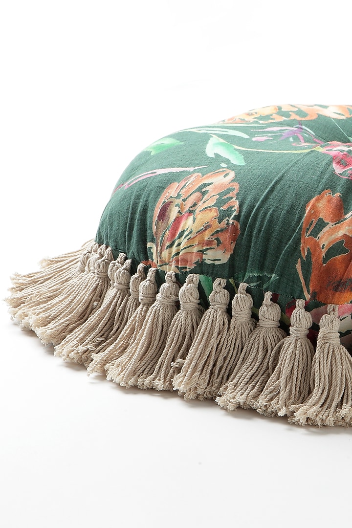 Green Cotton Handpainted Pouffe Pillow by Vvyom at Pernia's Pop Up Shop