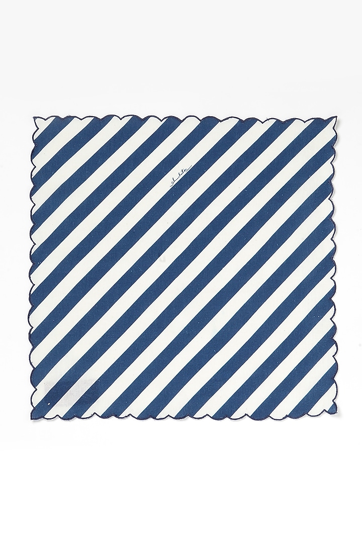 Blue Linen Cotton Striped Napkin Set by Vvyom