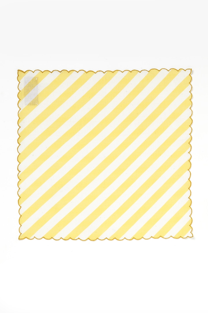 Yellow Linen Cotton Striped Napkin Set by Vvyom