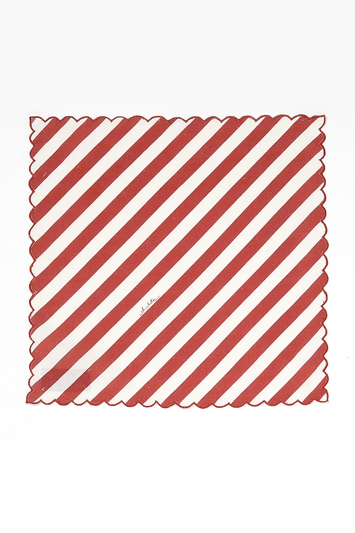 Red Linen Cotton Striped Napkin Set by Vvyom