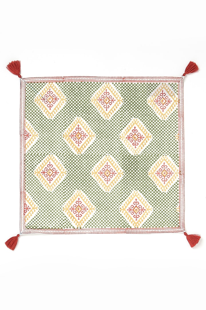 Green Linen Cotton Handblock Printed Napkin Set by Vvyom at Pernia's Pop Up Shop
