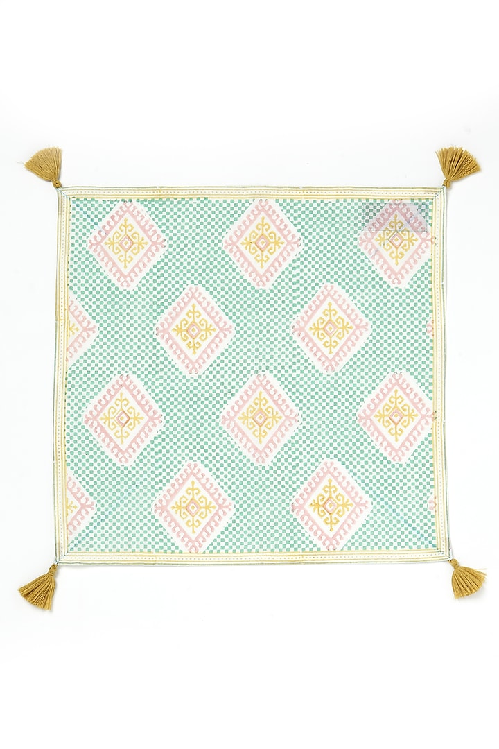 Aqua Linen Cotton Handblock Printed Napkin Set by Vvyom