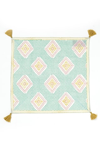 Aqua Linen Cotton Handblock Printed Napkin Set by Vvyom