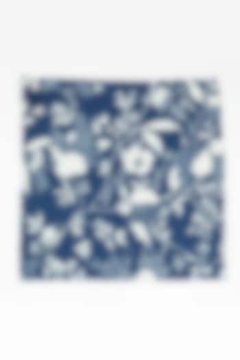 Blue Linen Cotton Floral Printed Napkin Set by Vvyom