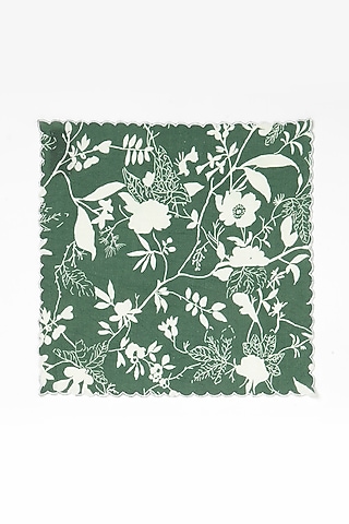 Green Linen Cotton Floral Printed Napkin Set by Vvyom