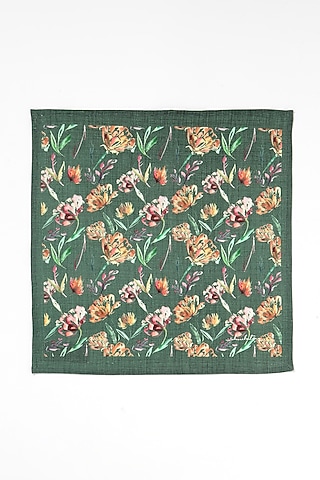 Green Linen Cotton Hand Painted Napkin (Set of 4) by Vvyom