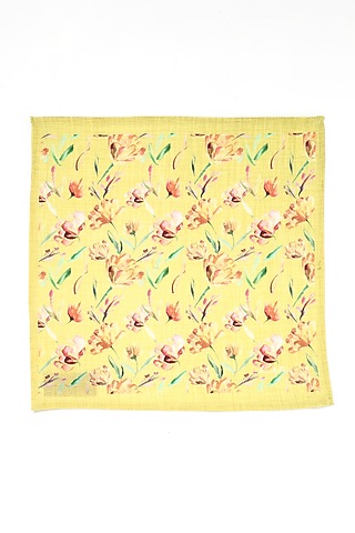 Yellow Linen Cotton Hand Painted Napkin (Set of 4) by Vvyom