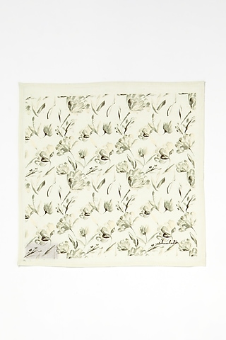 Beige Linen Cotton Hand Painted Napkin (Set of 4) by Vvyom
