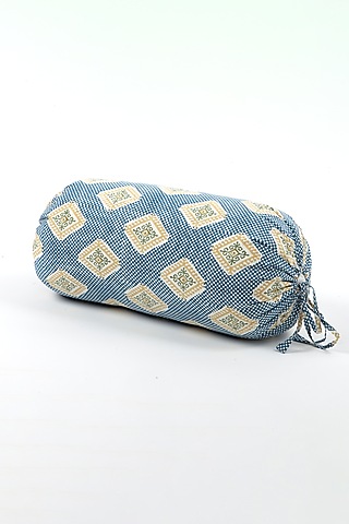 Blue Cotton Wood Block Printed Bolster Cushion by Vvyom