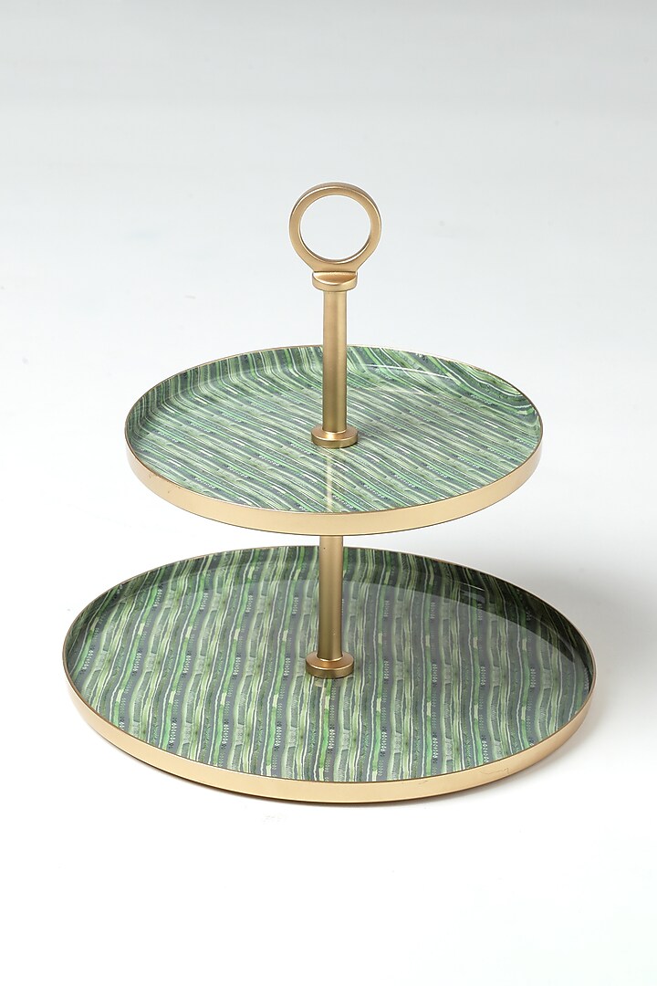 Green Aluminium Metal Hand Painted Dessert Stand by Vvyom at Pernia's Pop Up Shop