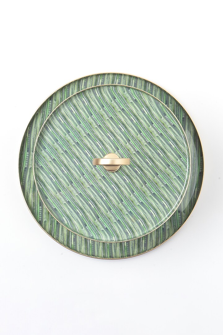 Green Aluminium Metal Hand Painted Dessert Stand by Vvyom at Pernia's Pop Up Shop
