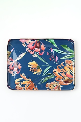 Blue Aluminium Metal Tray (Set of 2) by Vvyom