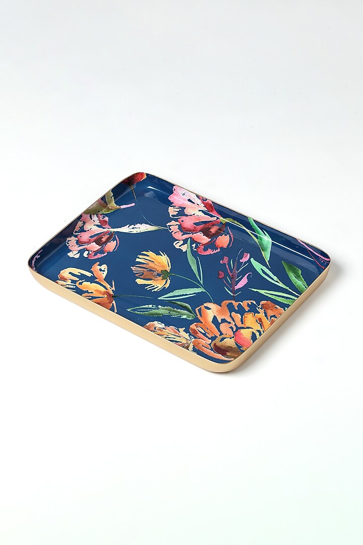 Blue Aluminium Metal Tray (Set of 2) by Vvyom at Pernia's Pop Up Shop