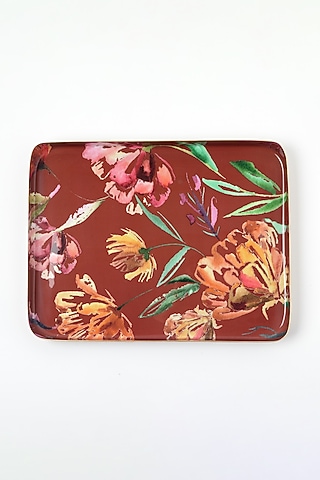 Red Aluminium Metal Tray (Set of 2) by Vvyom