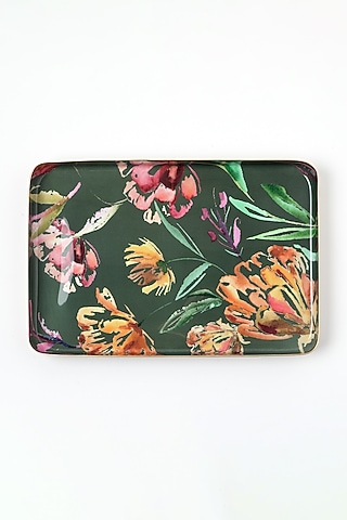 Green Aluminium Metal Tray (Set of 2) by Vvyom