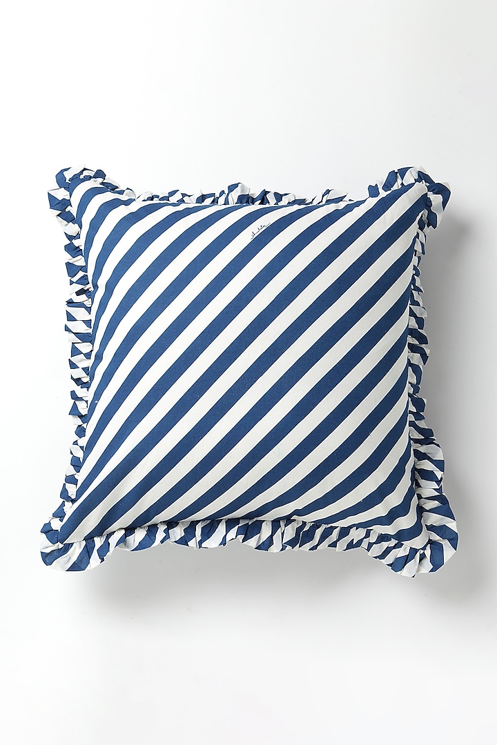 Blue Cotton Color Blocked Striped Cushion by Vvyom at Pernia's Pop Up Shop