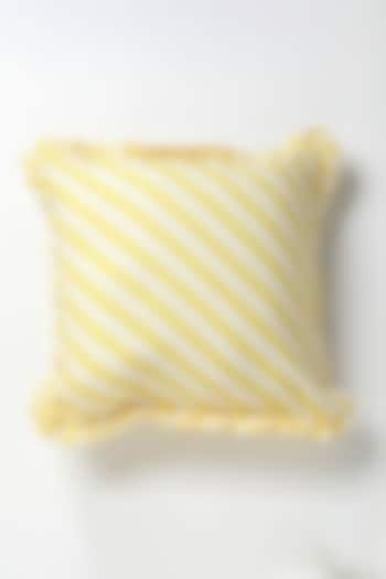 Yellow Cotton Color Blocked Striped Cushion by Vvyom