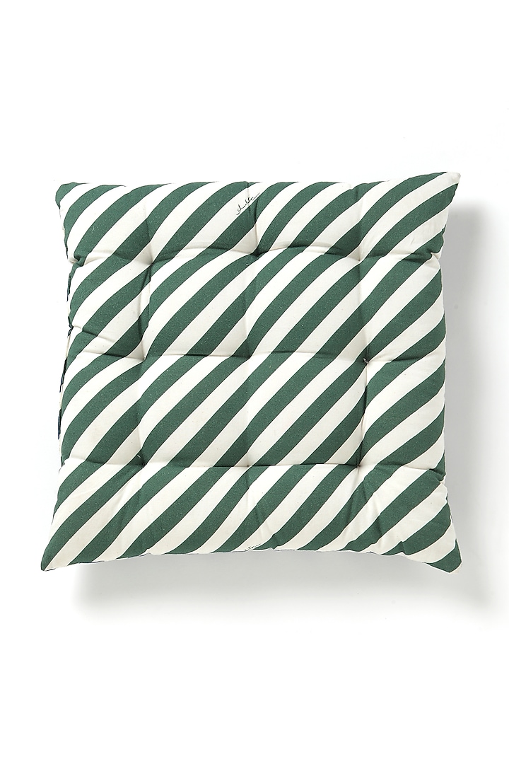 Blue Cotton Color Blocked Striped Cushion by Vvyom