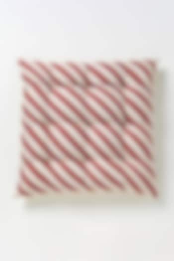 Red Cotton Color Blocked Striped Cushion by Vvyom